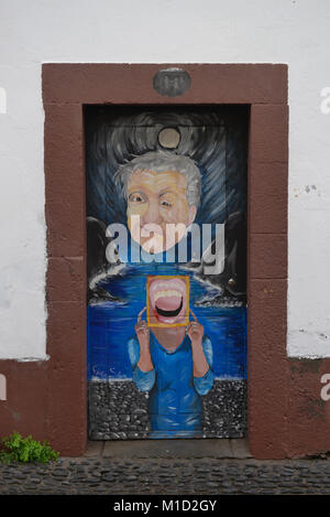 Painted door, Old Town, Funchal, Madeira, Portugal, Bemalte Tuer, Altstadt Stock Photo