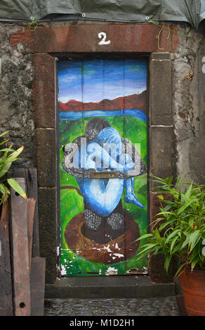 Painted door, Old Town, Funchal, Madeira, Portugal, Bemalte Tuer, Altstadt Stock Photo