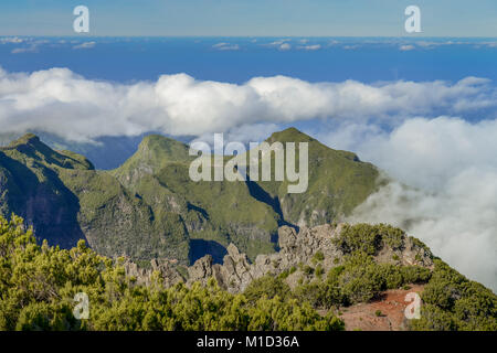 View from the Pico Ruivo, Central Mountains to the west, Madeira, Portugal, Blick vom Pico Ruivo nach Westen, Zentralgebirge Stock Photo