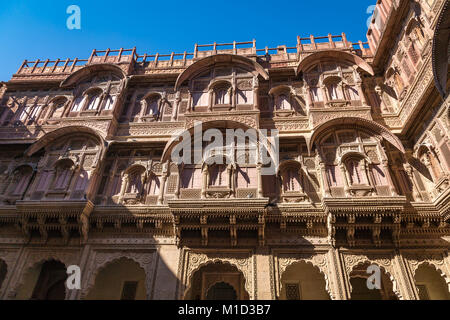 Mehrangarh Fort Jodhpur Rajasthan architecture structure details. A UNESCO World Heritage site at Rajasthan India. Stock Photo