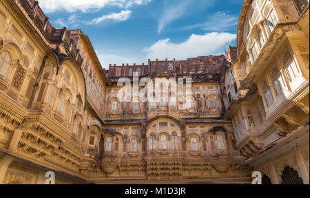 Mehrangarh Fort Jodhpur Rajasthan architecture structure details. A UNESCO World Heritage site. Stock Photo