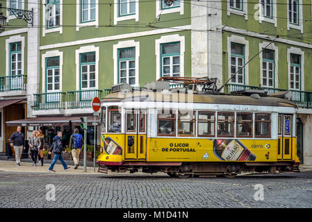 Tram, Praça da Figueira, Lisbon, Portugal, Strassenbahn, Praca da Figueira, Lissabon Stock Photo