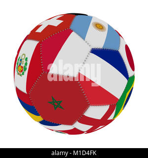 Soccer ball with the color of the flags of the countries participating in the world on football, in the middle Poland, Morocco and France, 3D renderin Stock Photo