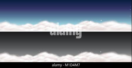 Two sky scenes with clouds and dark sky illustration Stock Vector