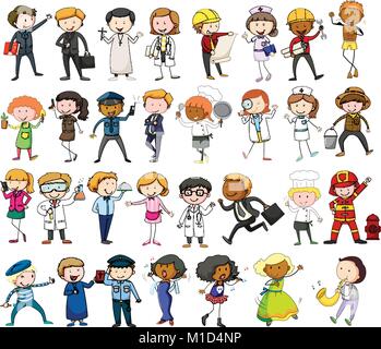 People doing different jobs on white background illustration Stock Vector