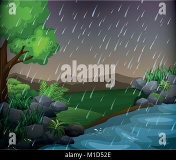 Nature scene with rainy day in the field illustration Stock Vector ...