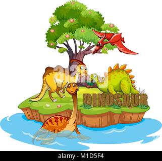 Dinosaurs on the island illustration Stock Vector