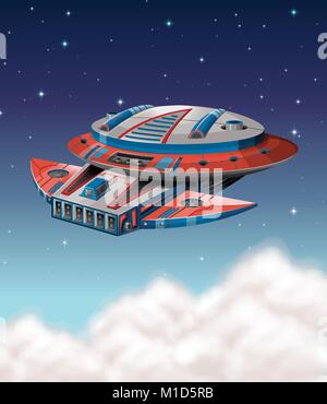 Scene with spaceship flying in the dark galaxy illustration Stock ...