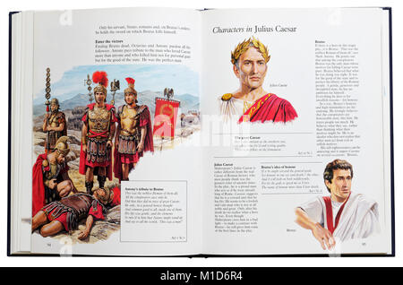 An illustrated book of Shakespeare's plays open at the characters of Julius Caesar Stock Photo