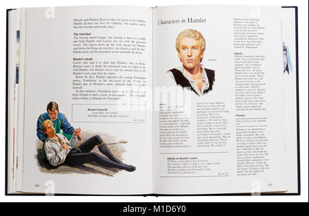 An illustrated book of Shakespeare's plays open at the characters of Hamlet Stock Photo