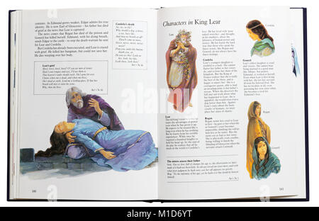 An illustrated book of Shakespeare's plays open at the characters of King Lear Stock Photo