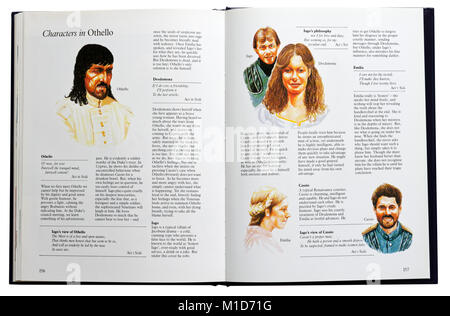 An illustrated book of Shakespeare's plays open at the characters of Othello Stock Photo