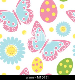 Cute easter seamless pattern. Spring repeating textures. Children's, baby, kids endless background, paper, wallpaper. Vector illustration. Stock Vector