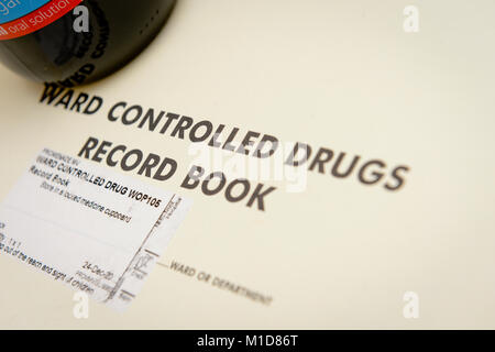 Dispensing controlled medicines on a hospital ward. Synthetic opiate methadone. Stock Photo