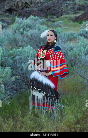 Willow Abrahamson poses in sage at Twin Falls State Park in Idaho. model release yes. Stock Photo