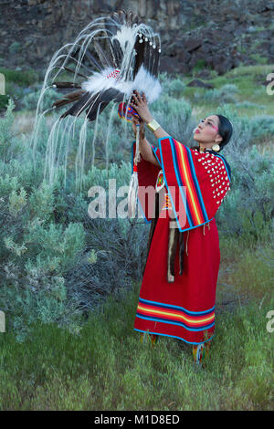 Willow Abrahamson poses in sage at Twin Falls State Park in Idaho. model release yes. Stock Photo