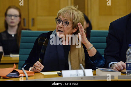 Dame Margaret Hodge, MP for Barking, speaks at an event held by anti-corruption NGO Global Witness at Portcullis House in Westminster, London, where new data analysis was launched detailing the number of anonymously owned properties in the UK. Stock Photo