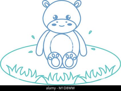 cute and tender hippopotamus in the lake character Stock Vector
