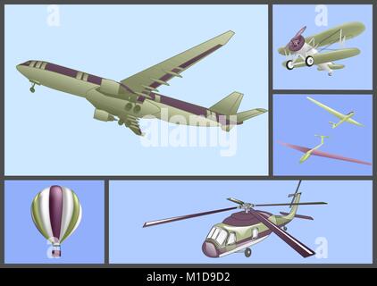 air transport set in a blue sky Stock Vector