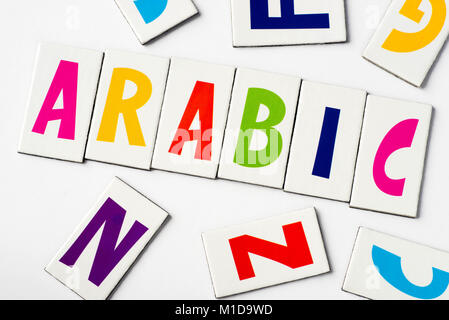 word Arabic  made of colorful letters on white background Stock Photo