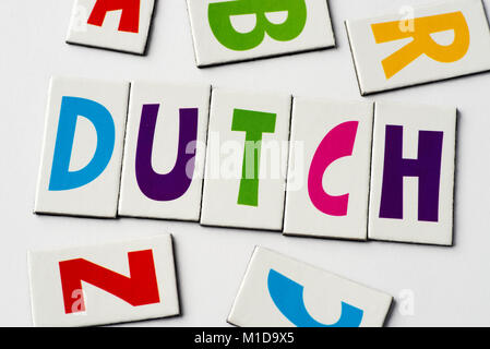 word Dutch  made of colorful letters on white background Stock Photo