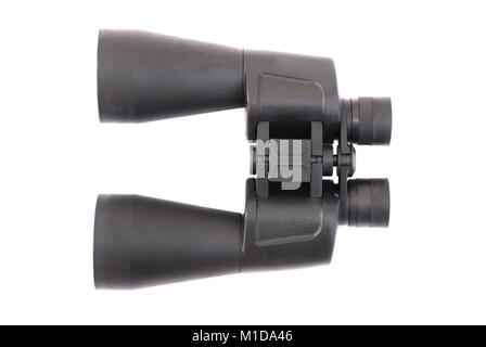 Black binoculars isolated on white background. Stock Photo