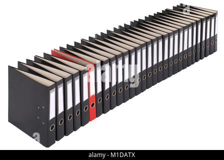 Many the big black folders on a white background. One red folder Stock Photo