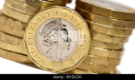 New one pound coins Stock Photo