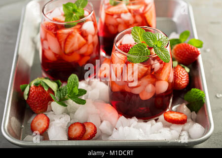 Strawberry ice tea or cold cocktail Stock Photo