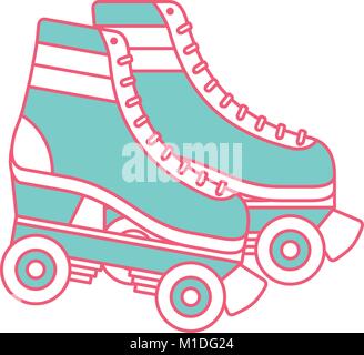 retro roller skates wheels trendy vintage vector illustration green and red line image Stock Vector