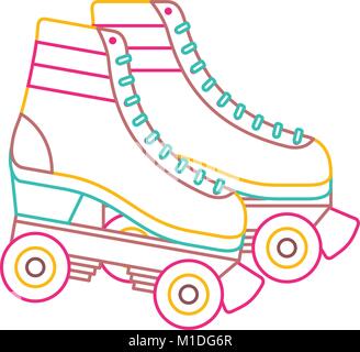 retro roller skates wheels trendy vintage vector illustration color line image Stock Vector