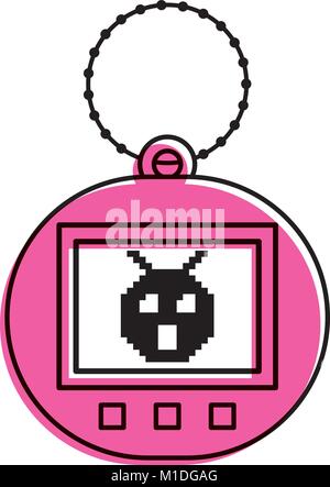 pink tamagotchi game with pixel animal pet simulator vector illustration Stock Vector