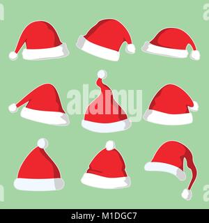 Christmas Santa Hat Vector Graphic Illustration Sign Symbol Design Set Stock Vector