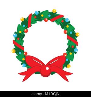 Flat Design Christmas Fully Decorated Garland Vector Graphic Illustration Sign Symbol Design Stock Vector