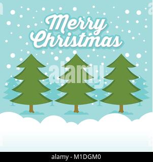 Snowy Winter Merry Christmas Greeting Card Illustration Design Stock Vector