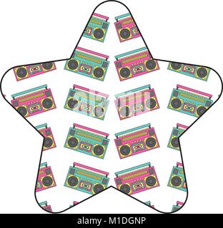 pattern shape star with stereo recorder player audio vector illustration Stock Vector