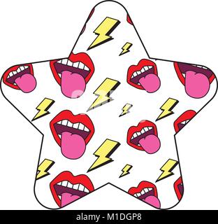 pattern shape star with mouth tongue out rock and roll retro vector illustration Stock Vector