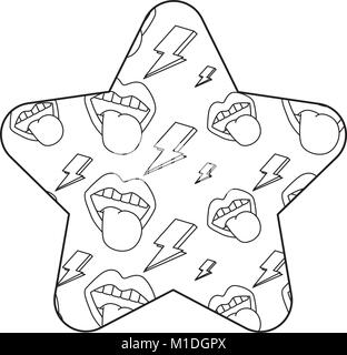 pattern shape star with mouth tongue out rock and roll retro vector illustration outline desing Stock Vector
