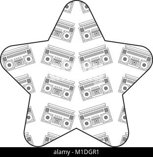 pattern shape star with stereo recorder player audio vector illustration outline desing Stock Vector