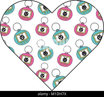 pattern shape heart with toy vintage tamagotchi vector illustration Stock Vector