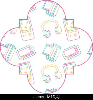 label vintage retro video game and headphones vector illustration color line design Stock Vector