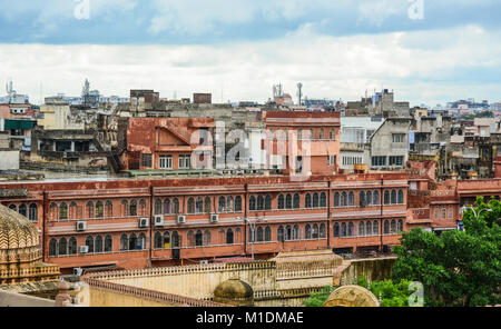 Jaipur, India - Jul 27, 2015. Ancient building with cityscape in Jaipur, India. Jaipur is the capital and the largest city of the Indian state of Raja Stock Photo