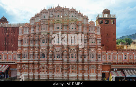 Jaipur, India - Jul 27, 2015. Facade of Hawa Mahal (Wind Palace) in Jaipur, India. The Palace is one of the most important monuments of Jaipur. Stock Photo