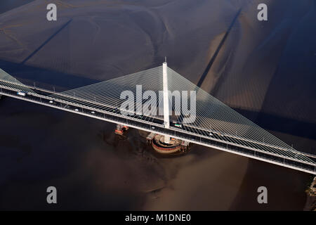 aerial view of the new Runcorn Mersey Gateway Bridge, Chehsire, UK Stock Photo