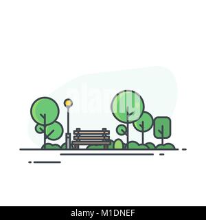 City park with bench Stock Vector