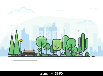 City park with bench Stock Vector