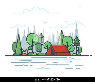 Camping tent in the woods Stock Vector