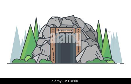 Bitcoin mine illustration Stock Vector