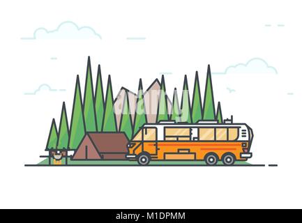 Camper caravan and camping Stock Vector