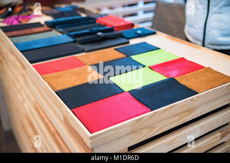 Colorful passport leather cases for sale Stock Photo